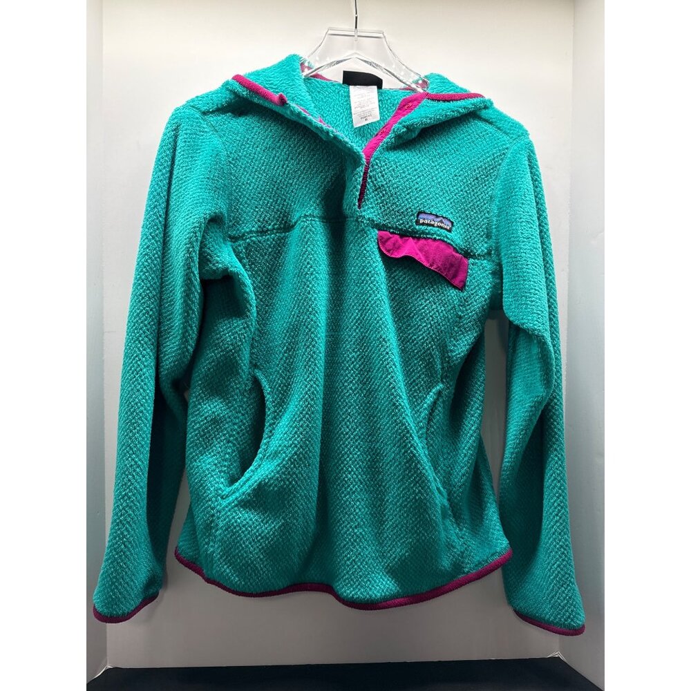 Patagonia Womens M Snap-T Retool Teal & Pink Fleece Pullover Hoodie
